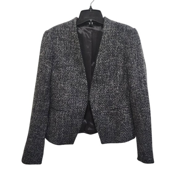 Theory Women's  Tweed Wool Blend Open Front Jacket - Size 8 - Black/Grey - Picture 5 of 14